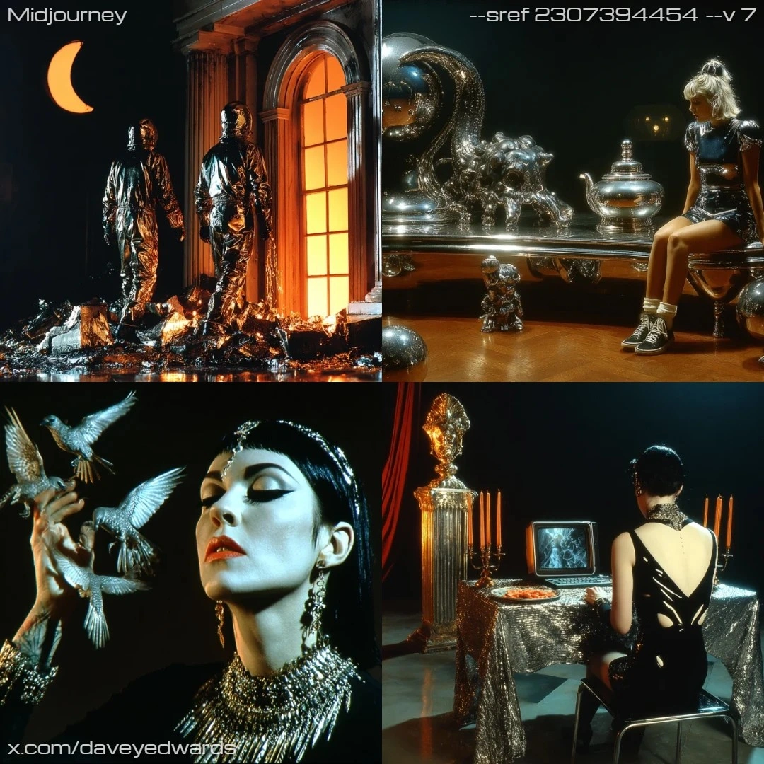 Gothic aesthetic with monochromatic colors and a dramatic cinematic feel.