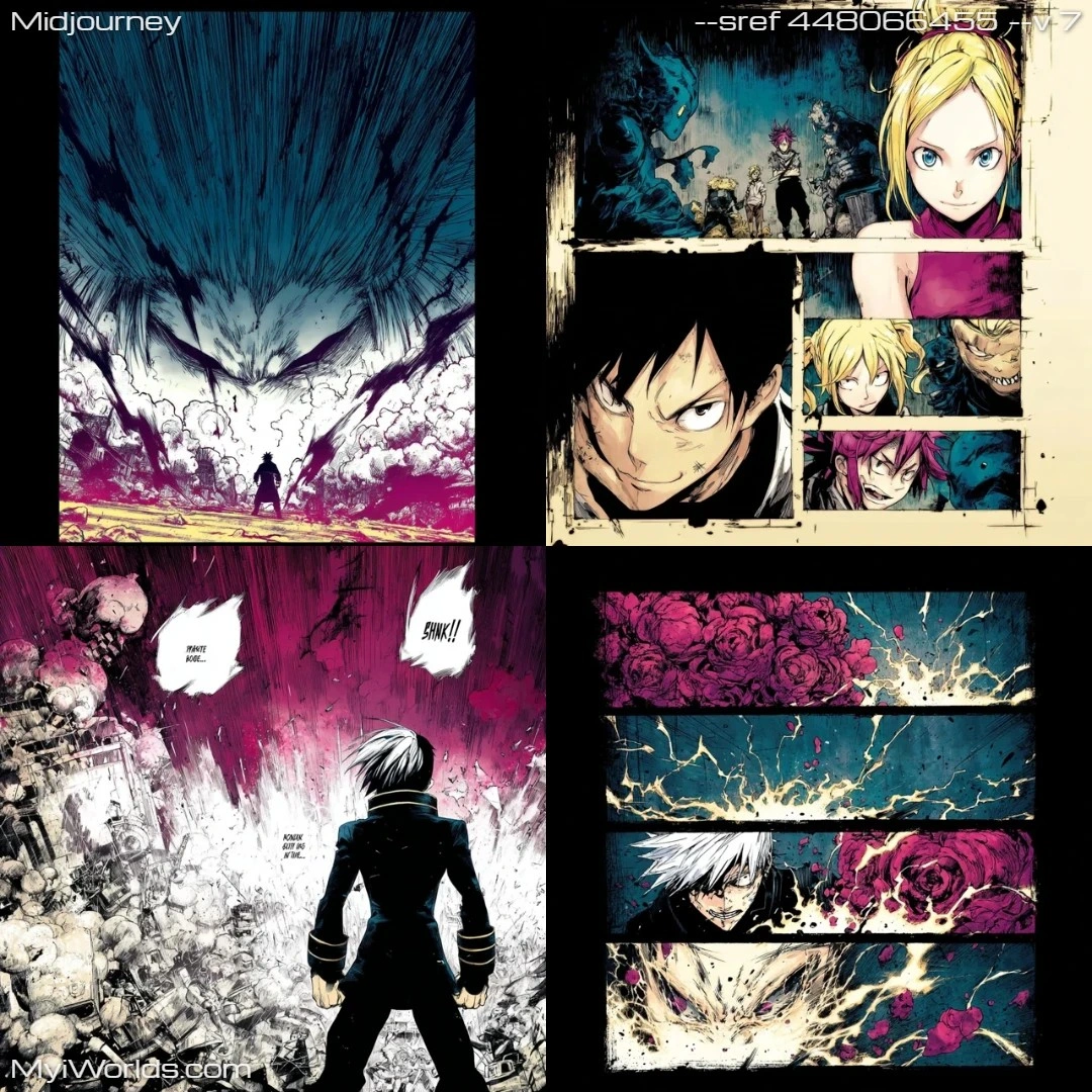 Highly stylized digital manga with dramatic lighting and contrast.