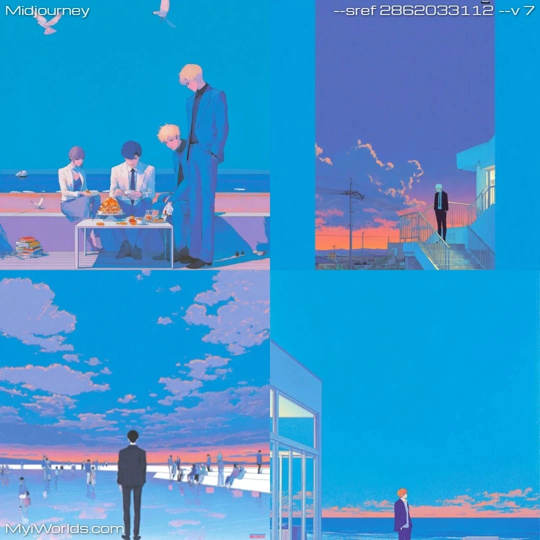 Modern digital art with a panoramic view in an illustrative style.
