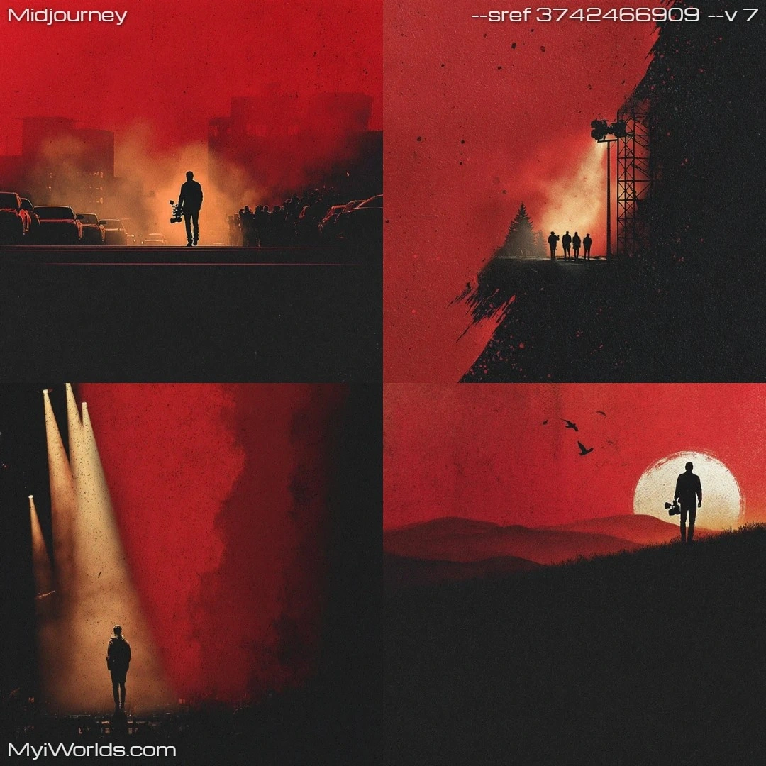 Dark, high-contrast art with reddish tones.