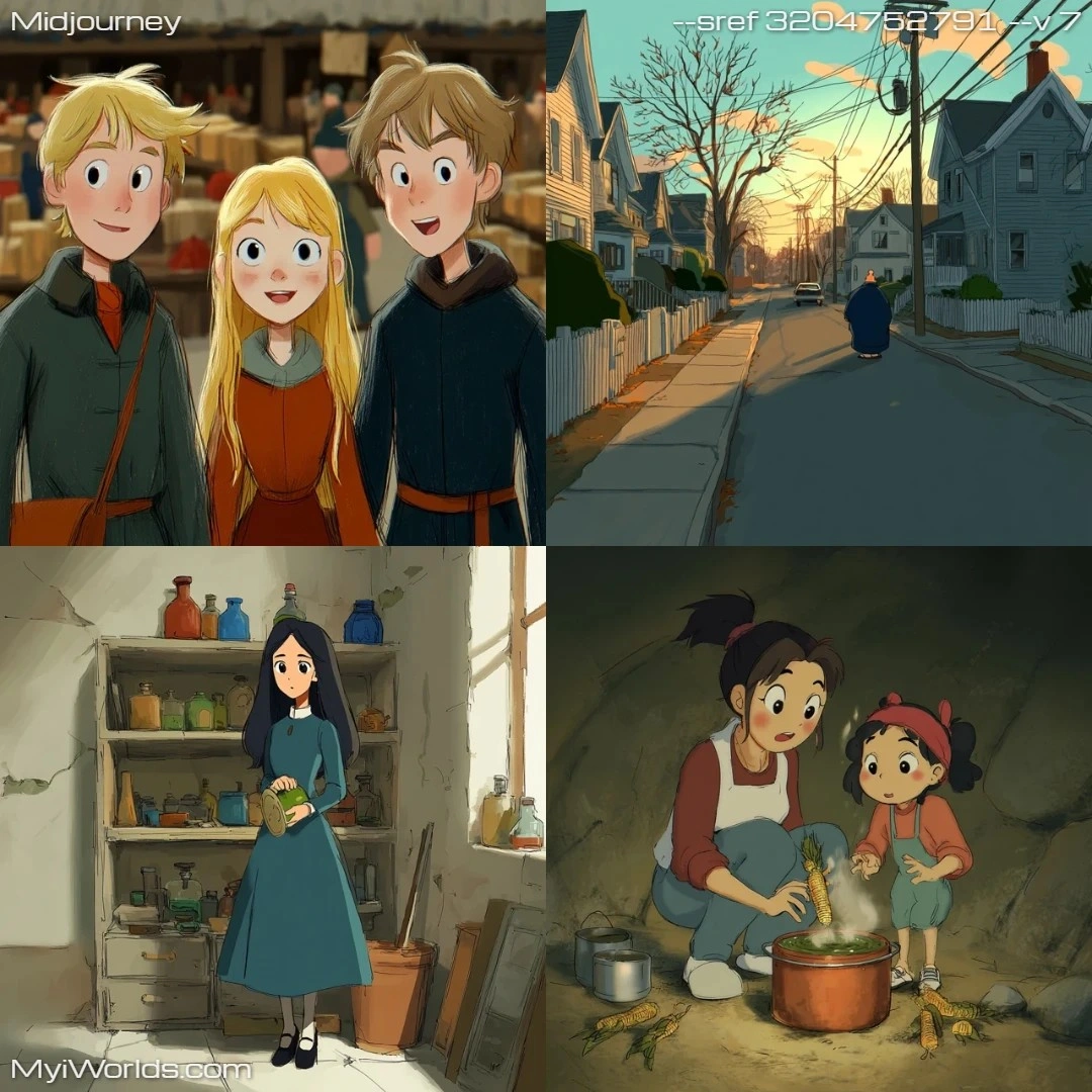 Cartoon with warm, flat colors and simple lines.