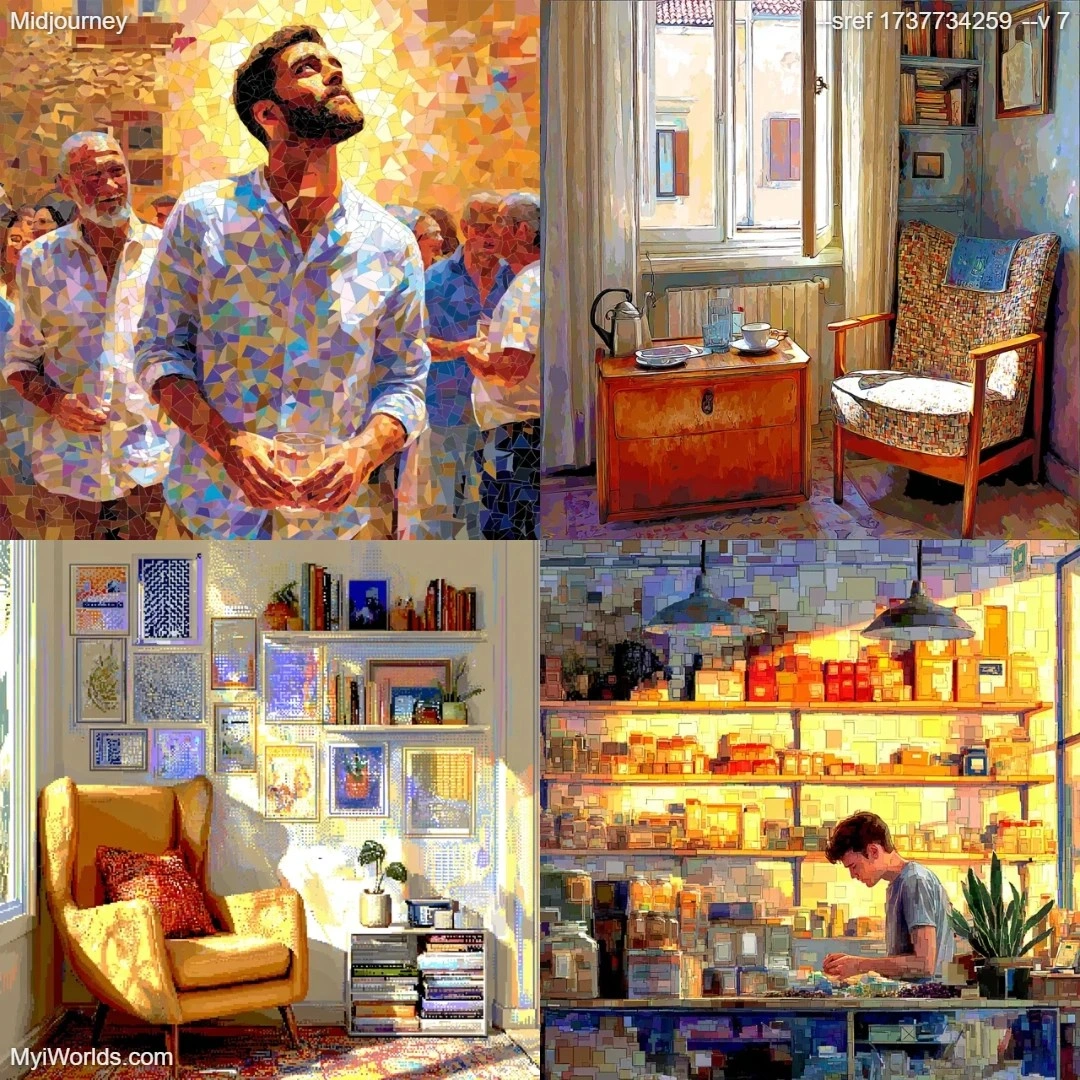 Realistic textured art with natural lighting, depicting a comfortable indoor setting.