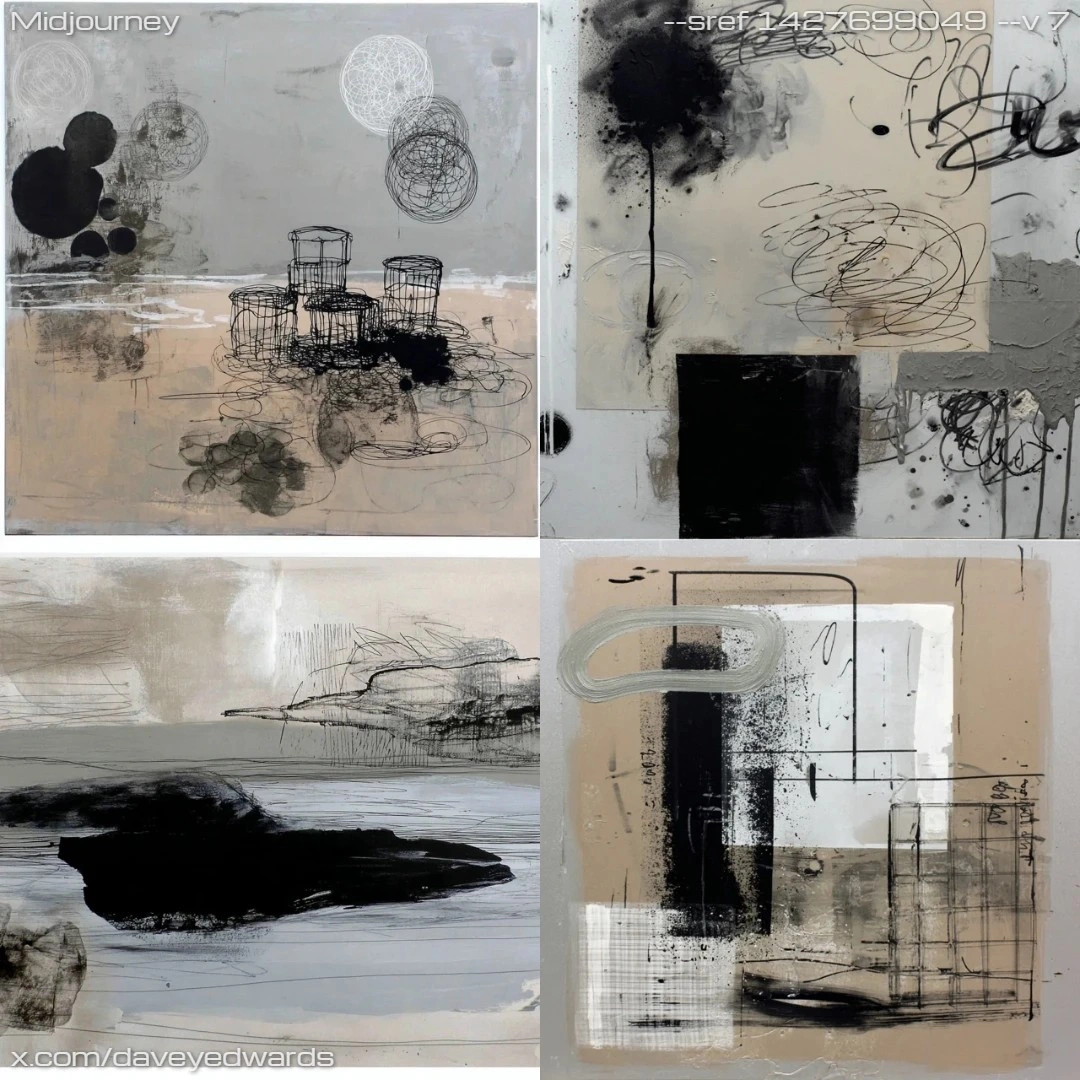 Expressionist abstract painting with monochromatic tones.