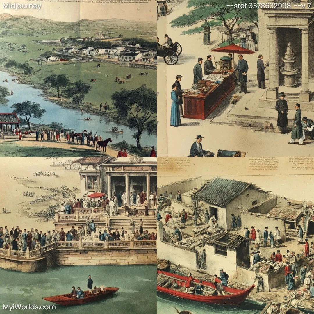 Historical-illustration-with-muted-color-palette,-rendered-in-realistic-style-using-black-ink.
