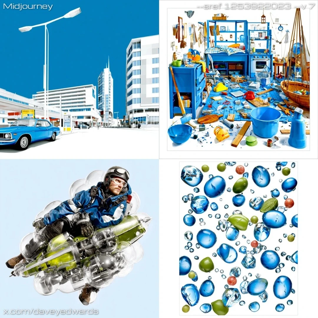 Modern digital art featuring a blend of photorealism with blue-toned color scheme.