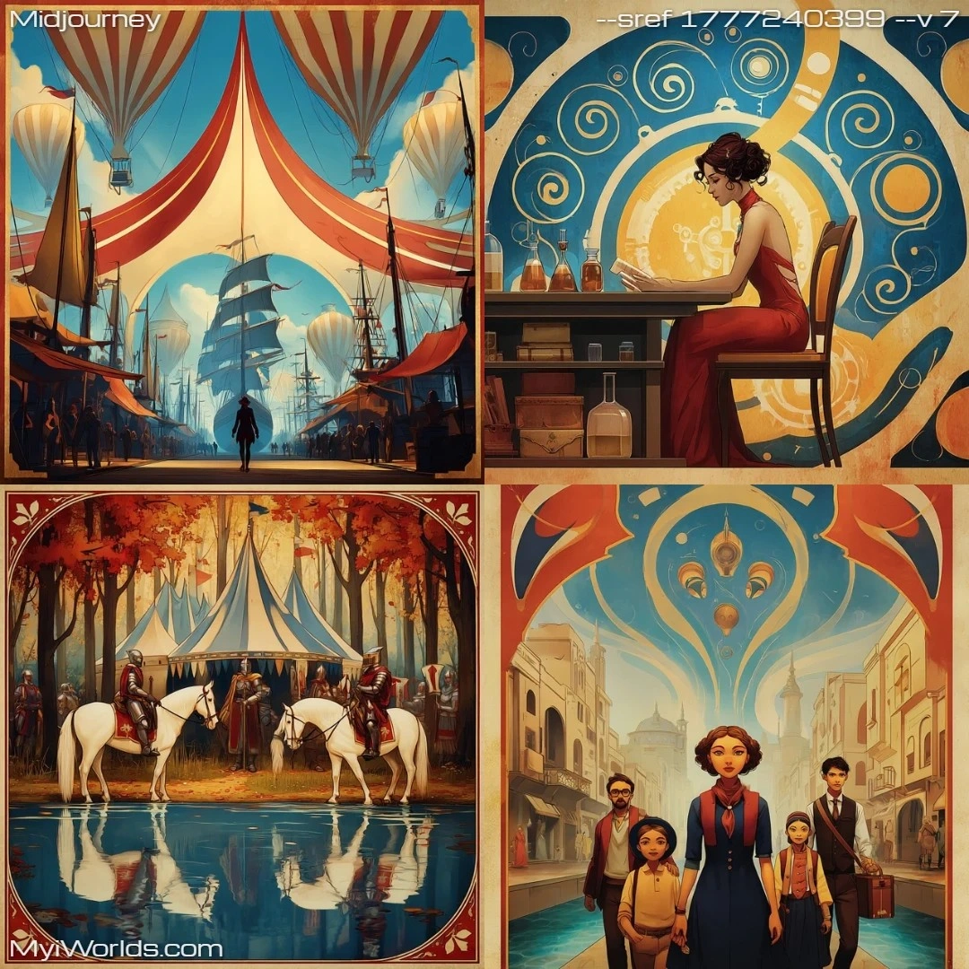 Art Nouveau urban steampunk mood board with a futuristic twist.