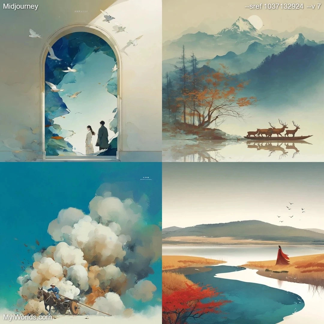 High-contrast digital painting with a dreamlike landscape scene.
