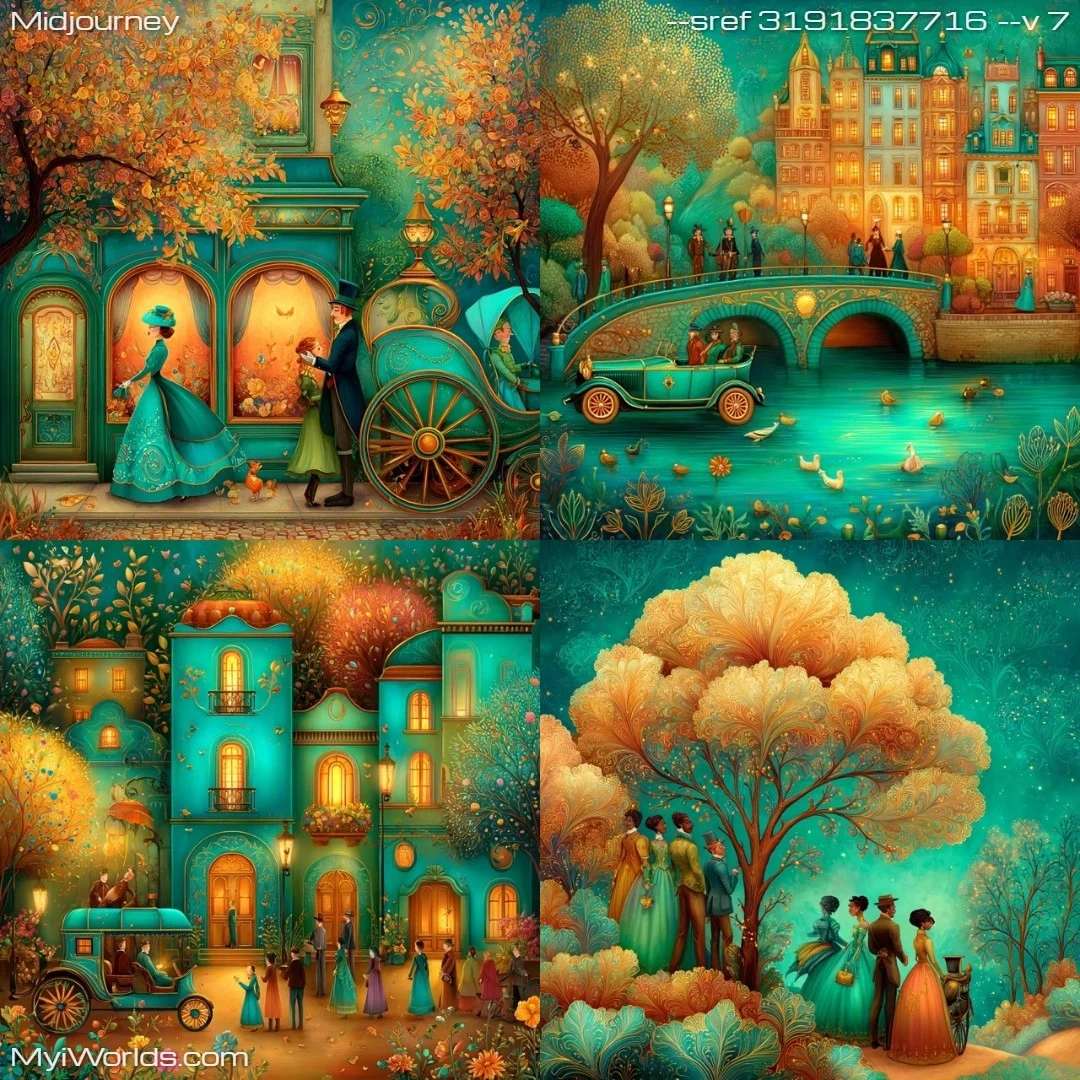 Detailed, realistic, and narrative artwork with a fairytale atmosphere.