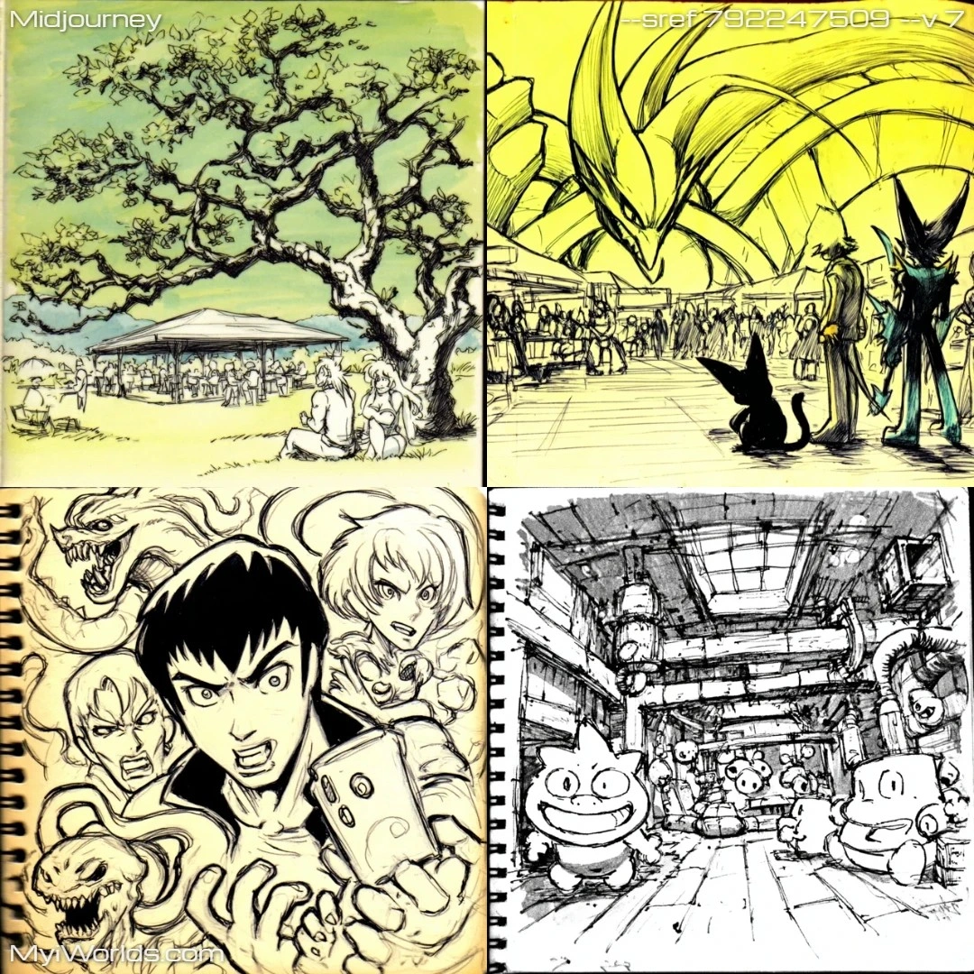 Cartoonish comic book line art with graphic novel aesthetics.