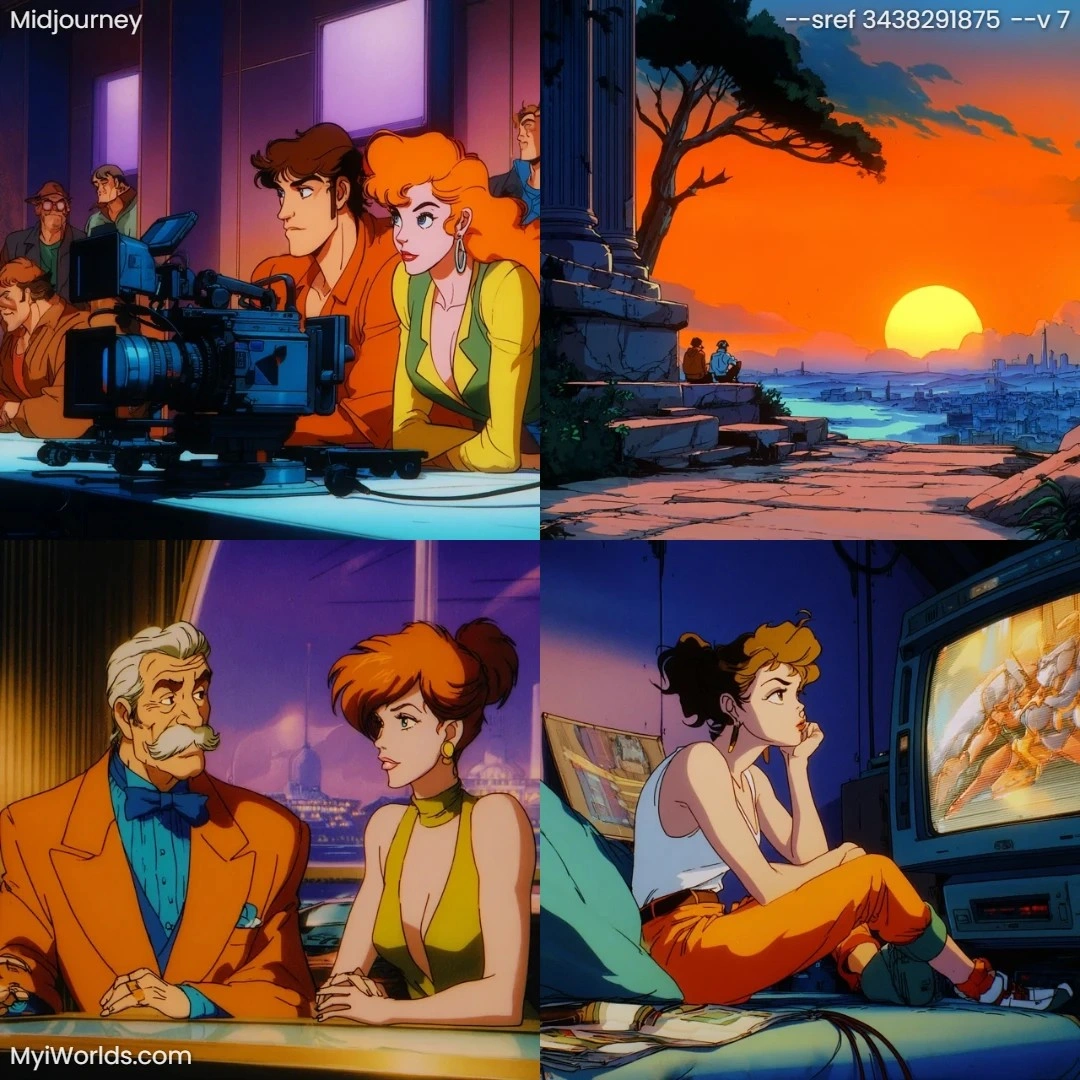 Cartoon-art-with-static-composition,-a-limited-palette,-and-graphic-visuals.