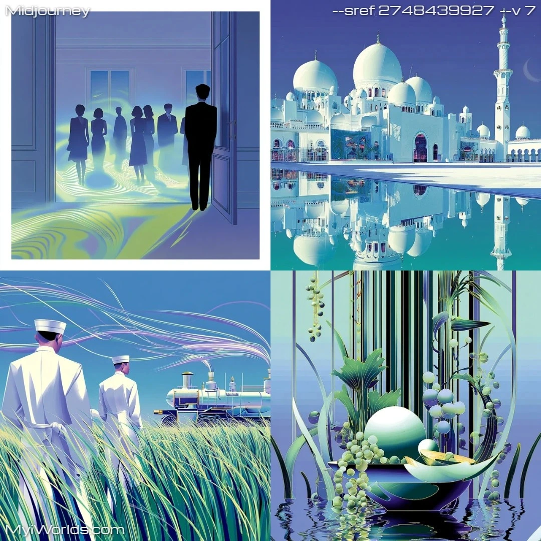 Digital painting with futuristic architectural elements and cool, atmospheric lighting.