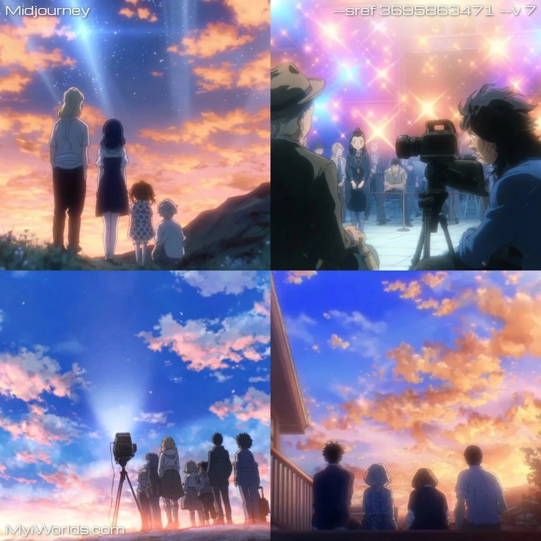 Photo-realistic-digital-illustration-with-twilight-silhouettes,-featuring-a-family-gathering.