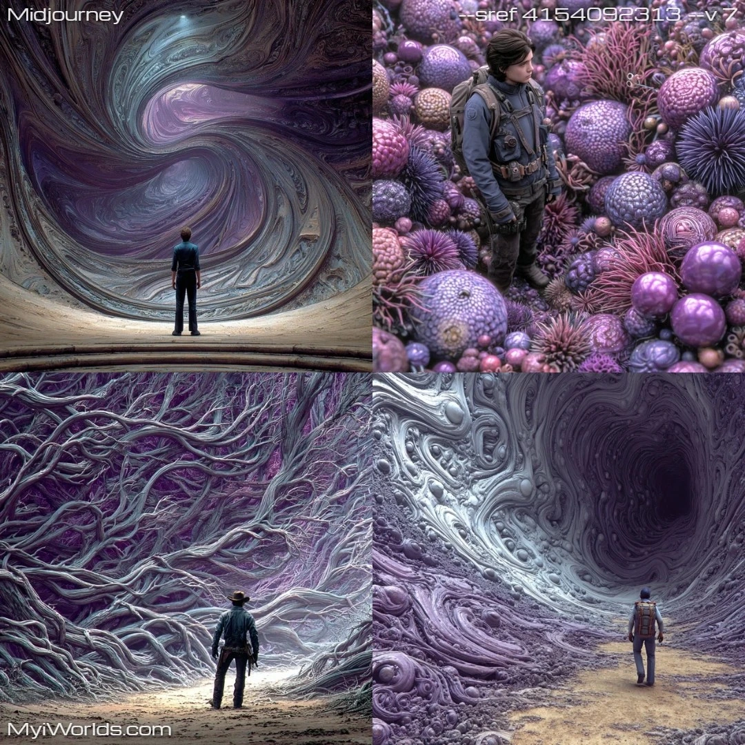 Surreal psychedelic art with bioluminescent creatures and vivid contrast.