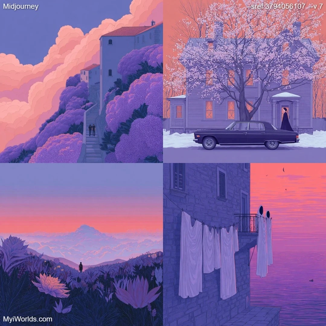 Pastel-toned illustration with a mystical, atmospheric quality and an isolated setting.