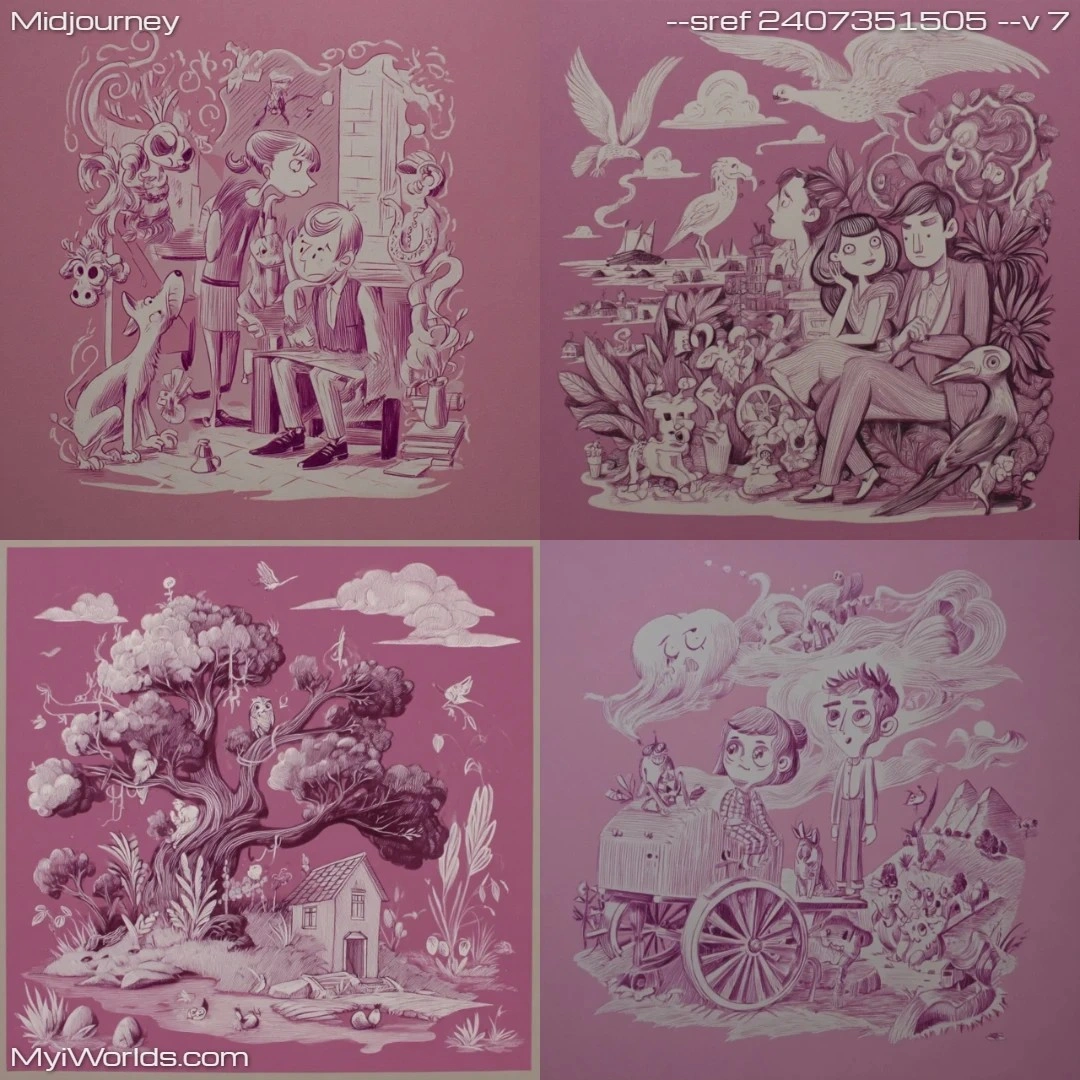 Surrealistic-ink-drawing-with-dreamlike,-muted-colors.