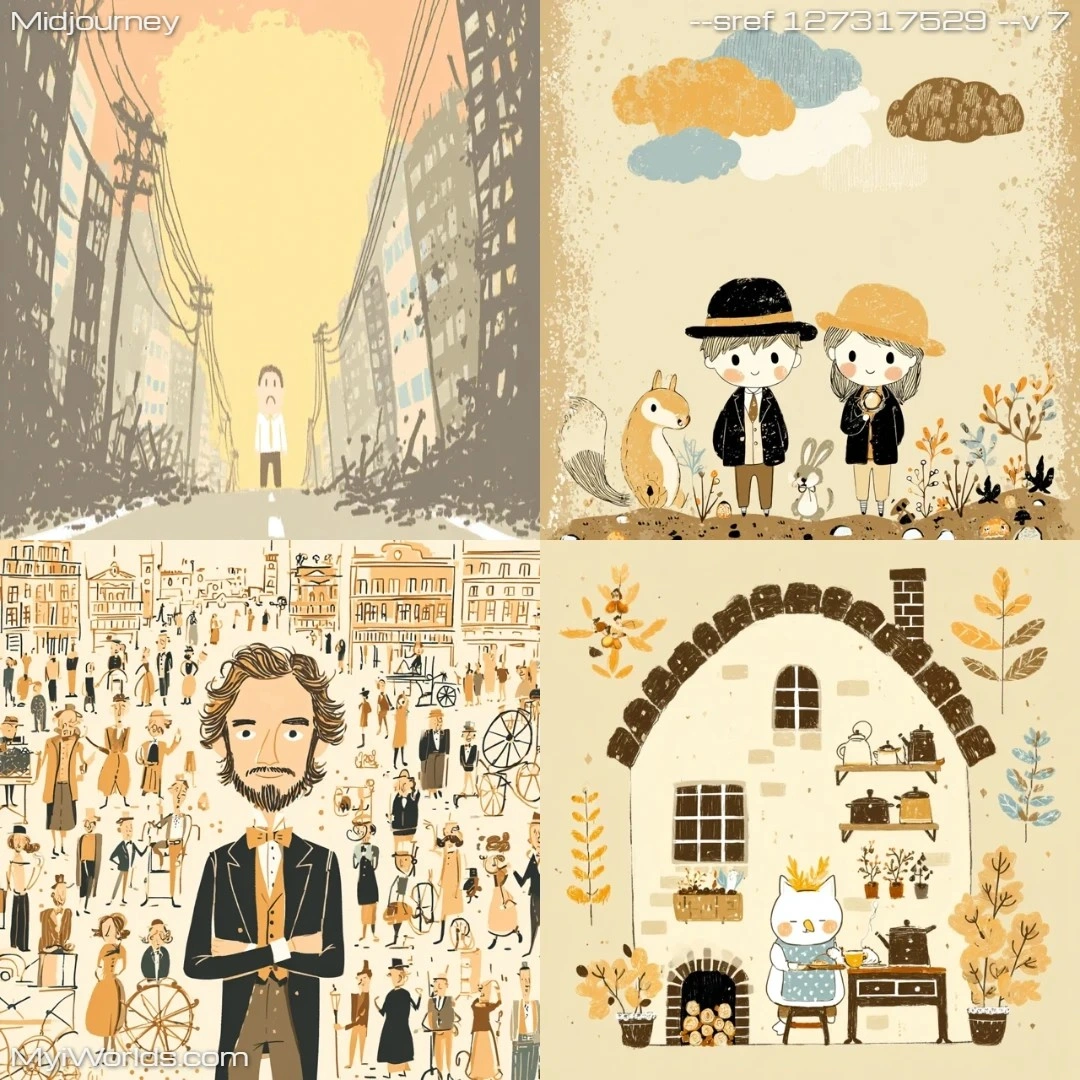 Vintage-style illustration with stylized characters and a warm color palette.