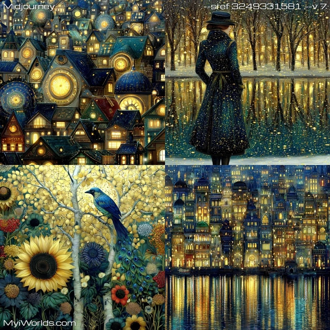 Fantastical and colorful digital art with a night-time setting.