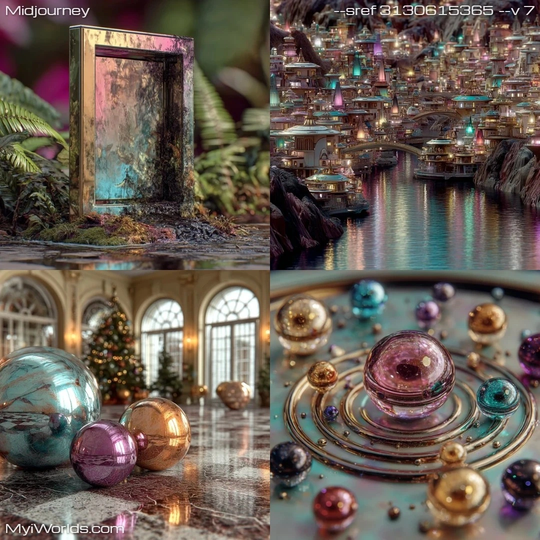 Hyperrealistic digital art with meticulous detailing and futuristic architecture, utilizing color gradients.