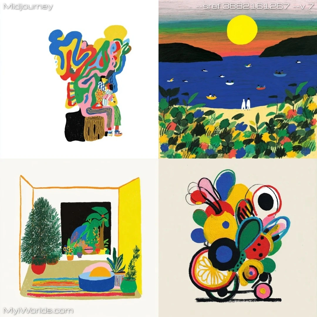 Stylized cartoon with bright colors, modern art style.