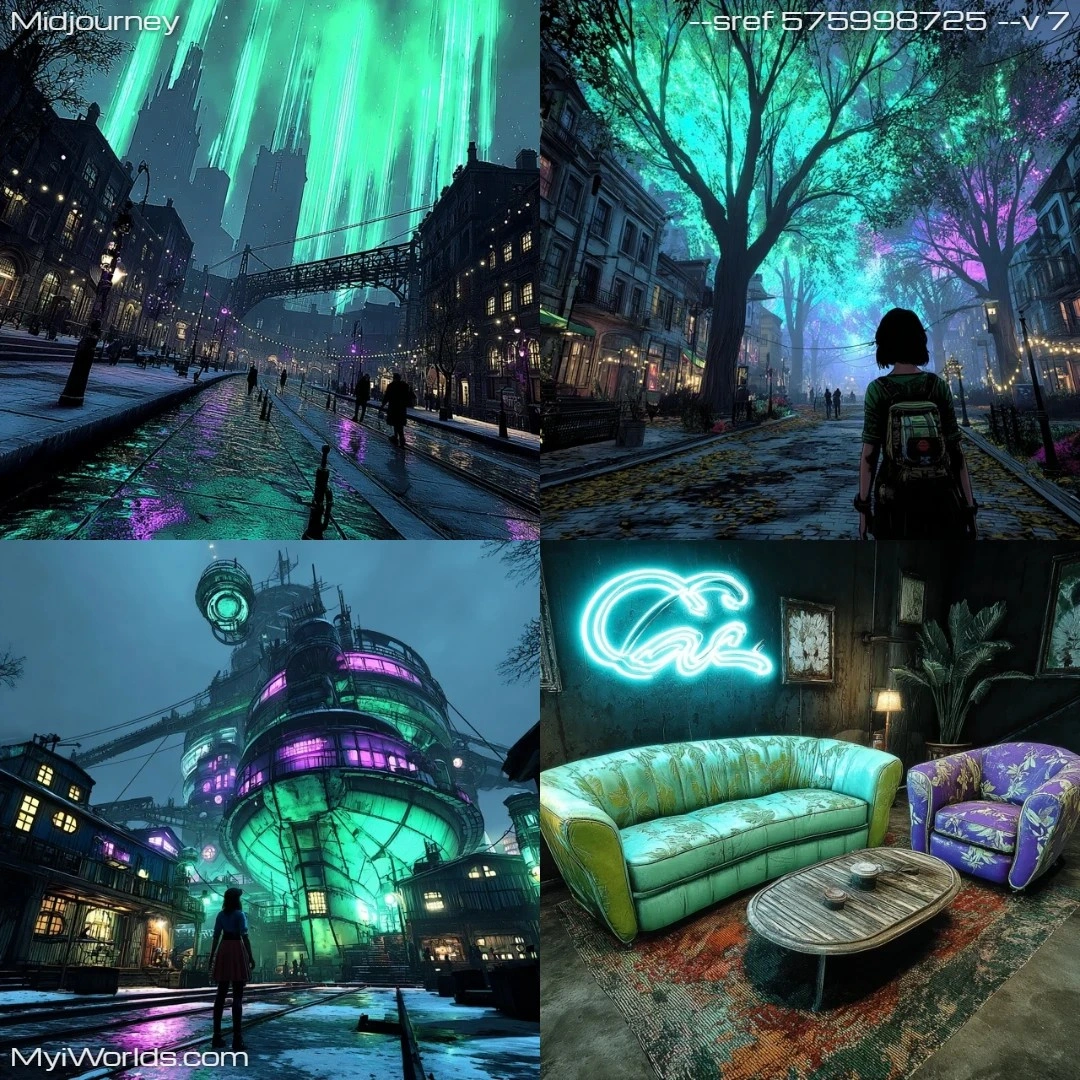Cyberpunk aesthetic with neon lights and digital textures.