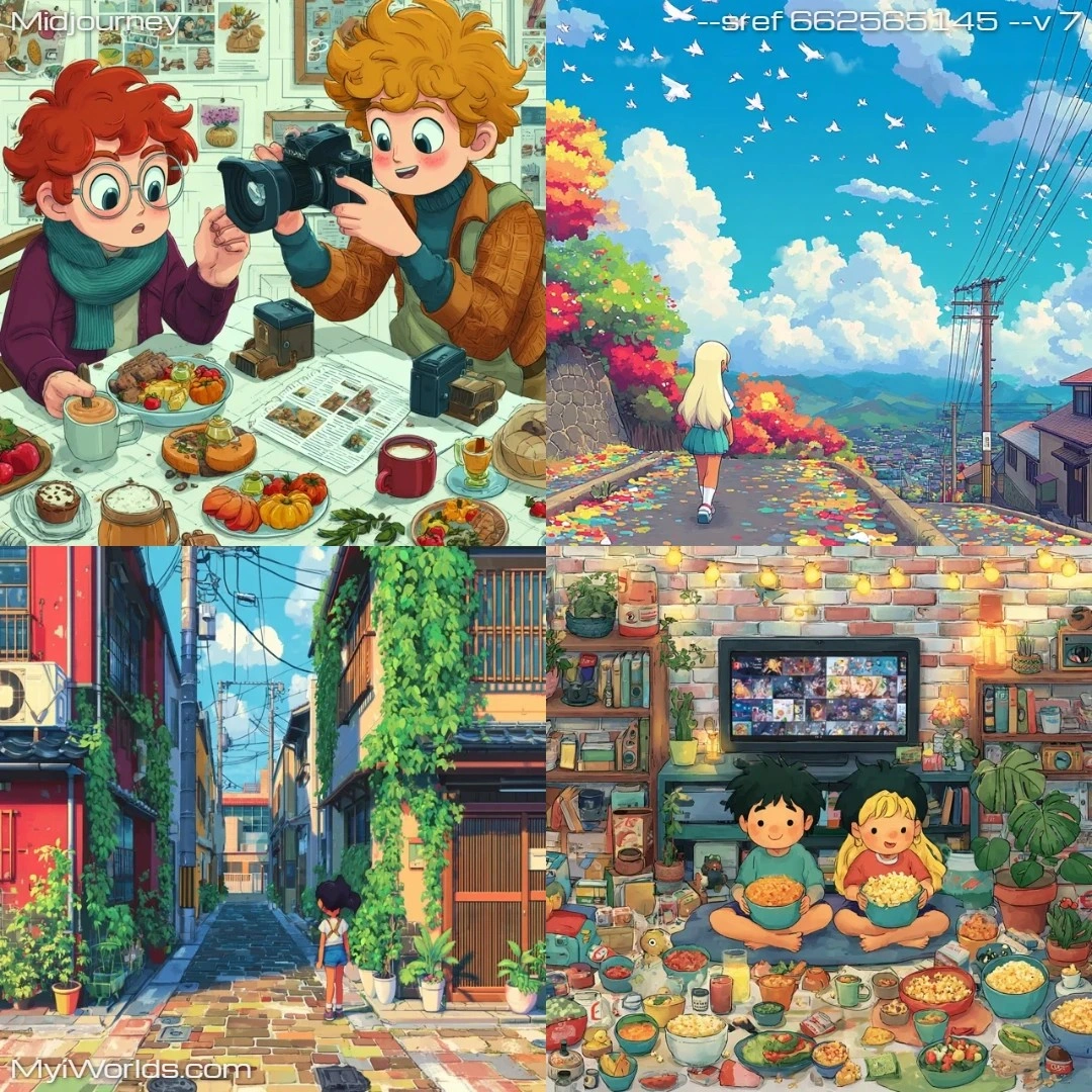Cartoonish with bright colors, featuring simple composition.