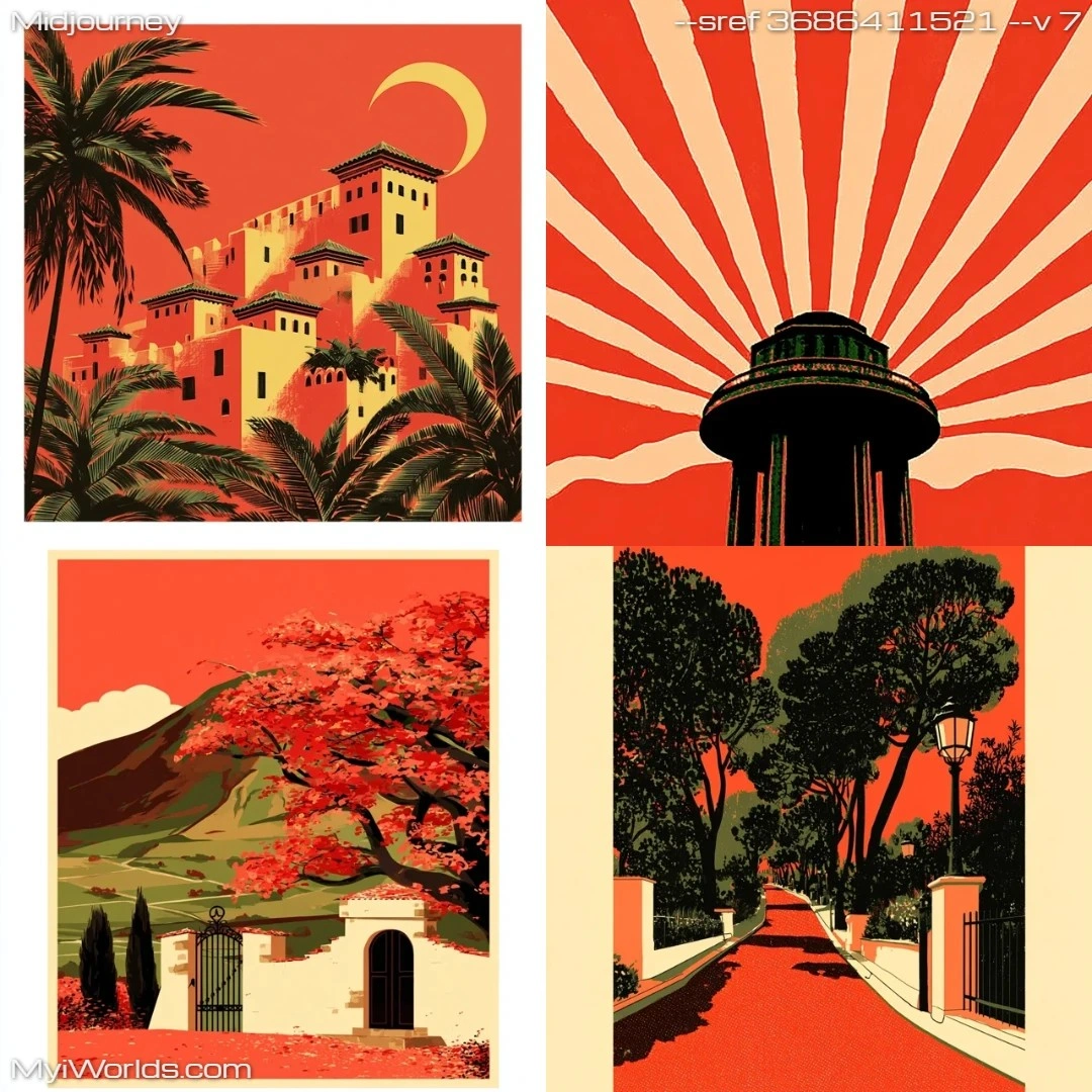 Monochromatic graphic poster art with Cubist composition.