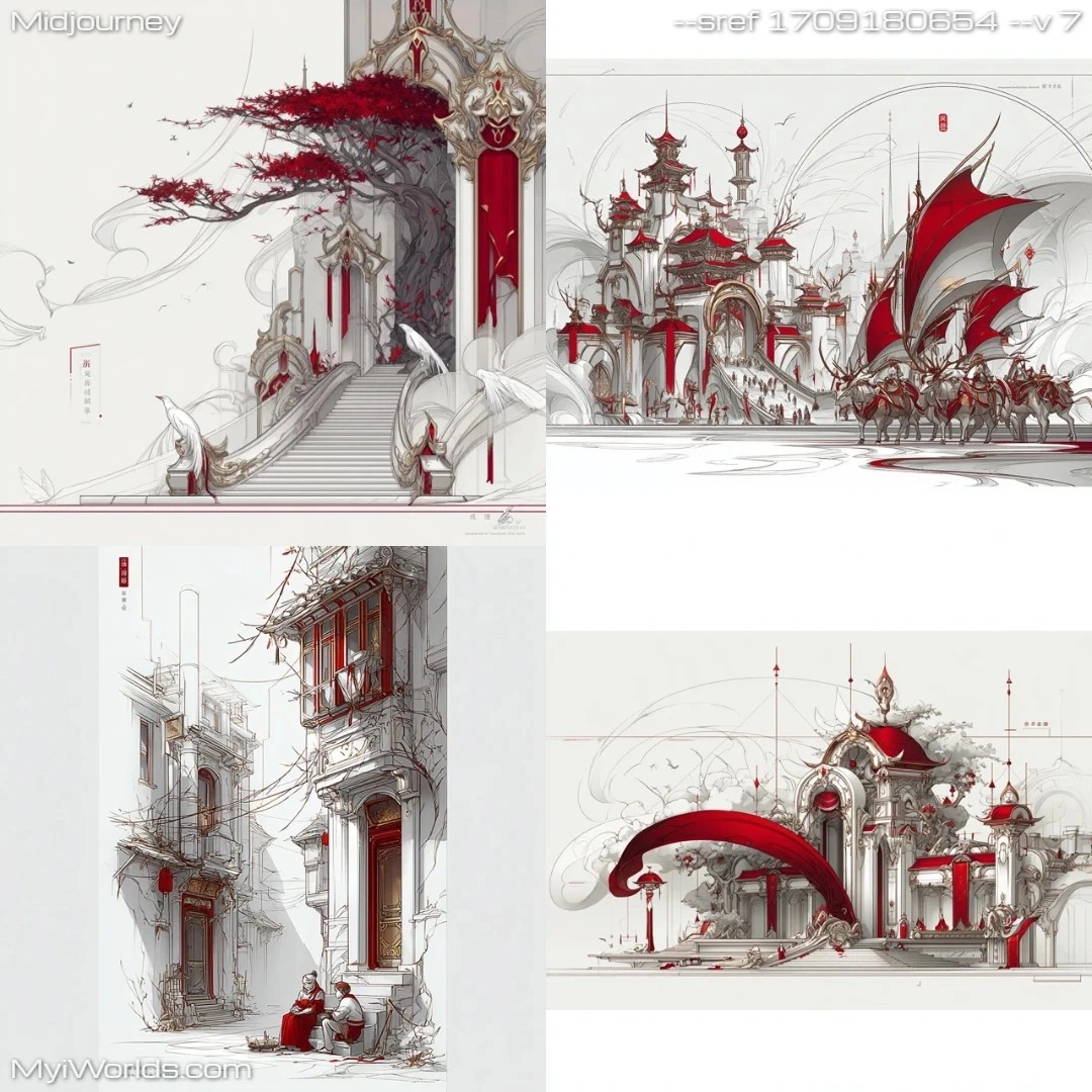 Digital-art-with-a-monochromatic-color-scheme,-showcasing-highly-detailed-architecture-and-high-contrast.