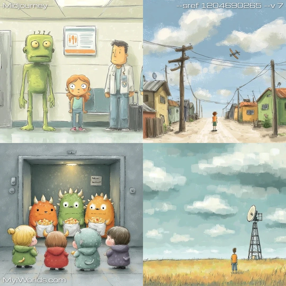 Cartoonish, character-driven illustration with stylized elements.