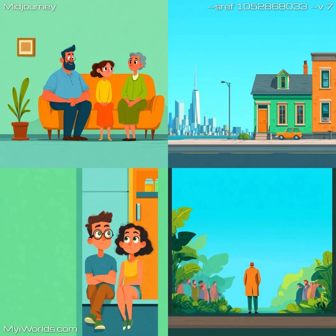 Cartoon illustration with semi-realistic stylized characters and a vibrant color palette.