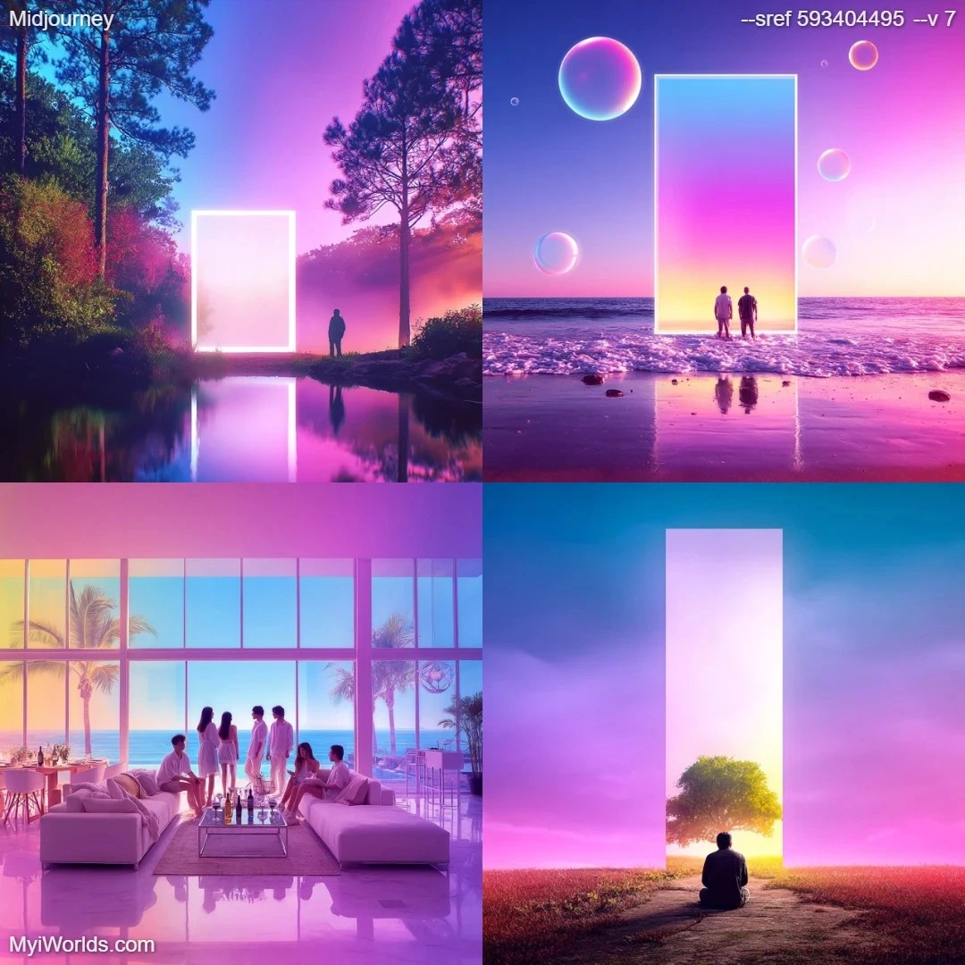 High-contrast digital art with a minimalistic approach, featuring vibrant pink and purple hues against dark backgrounds.