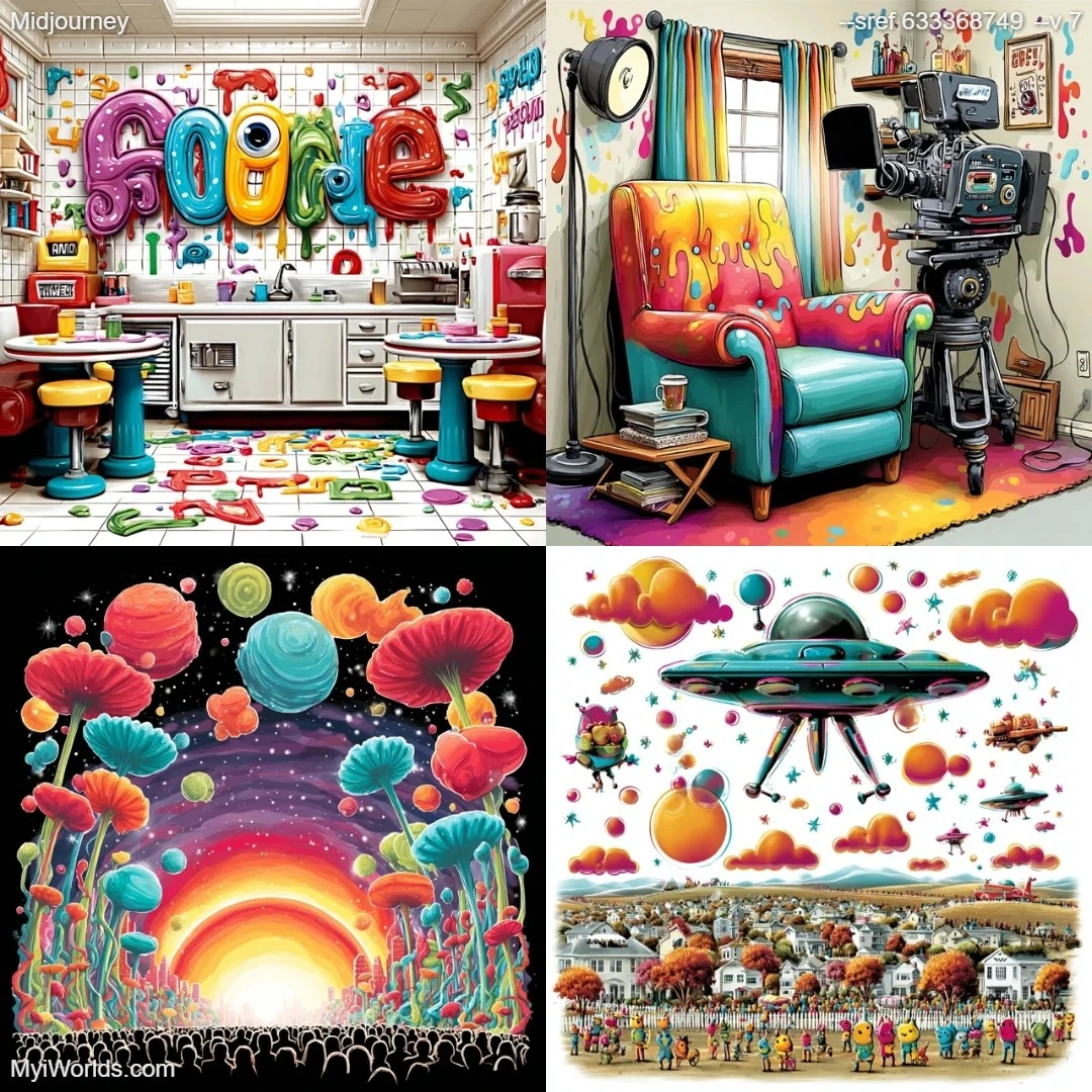 Photorealistic with high contrast, featuring a playful mix of objects and elements.