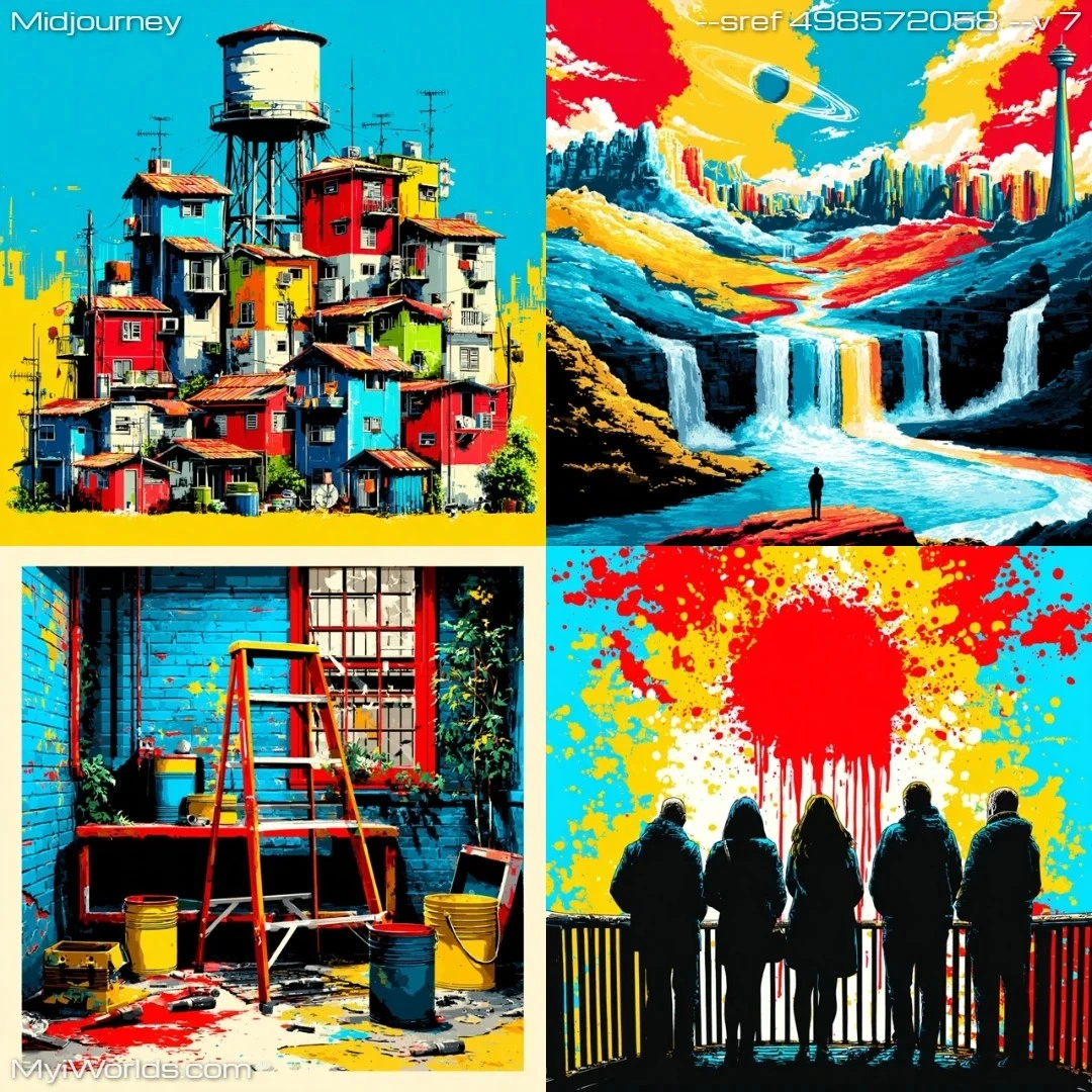 Whimsical, stylized artwork with a surreal quality and vibrant colors.
