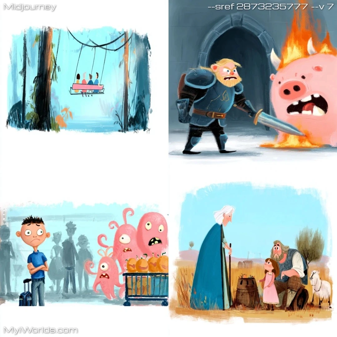 Cartoonish comic style with bright colors and exaggerated features.