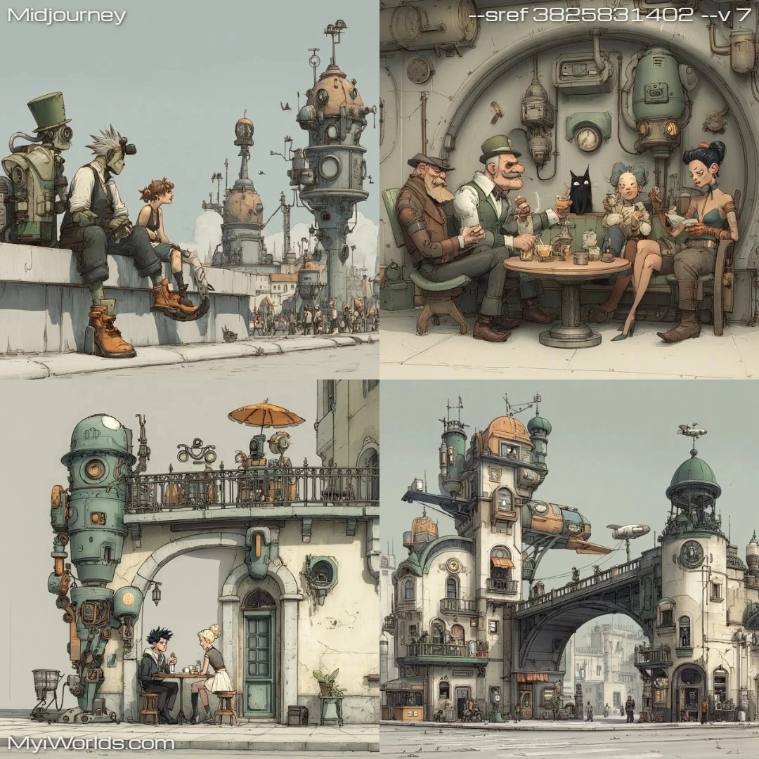 Steampunk digital art with high contrast and futuristic elements.