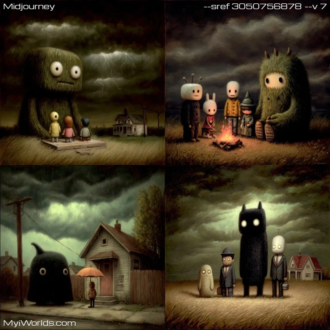 Surreal-monochromatic-artwork-with-a-narrative-focus,-featuring-silhouetted-figures-against-a-dynamic-sky.