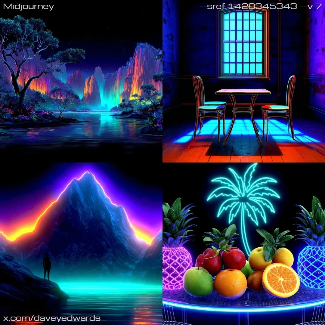 Neon aesthetic with high contrast night-time visuals.